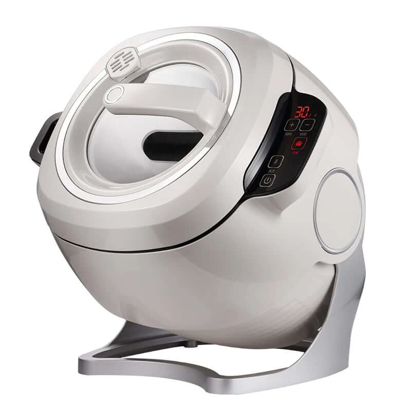 Modern electric automatic cooking machine with digital control panel on a white background