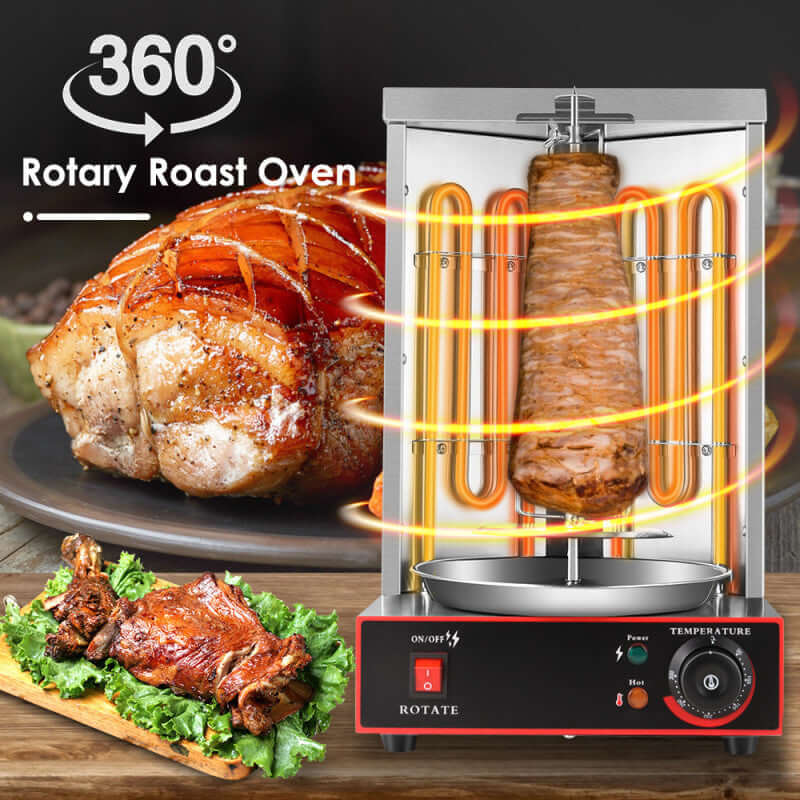 360-degree rotary roast oven for kitchen, vertical rotisserie cooking meat, temperature control