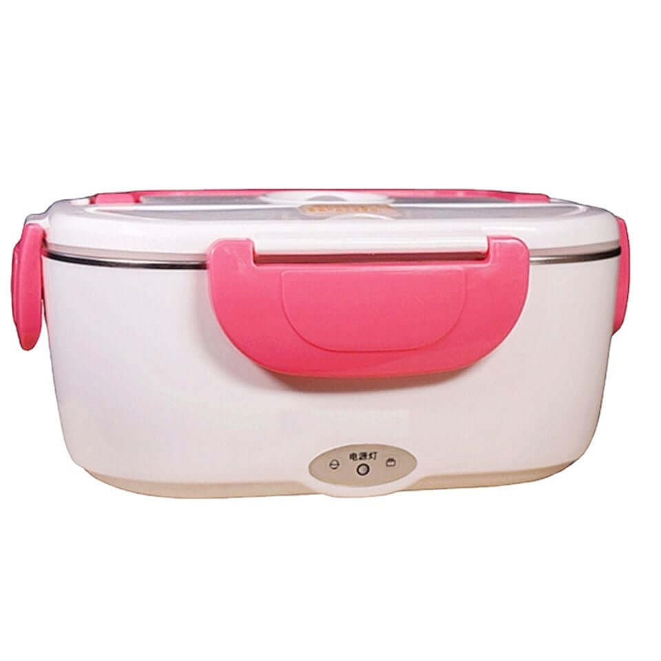 Electric lunch box with pink handles, portable food warmer for kitchen or office use