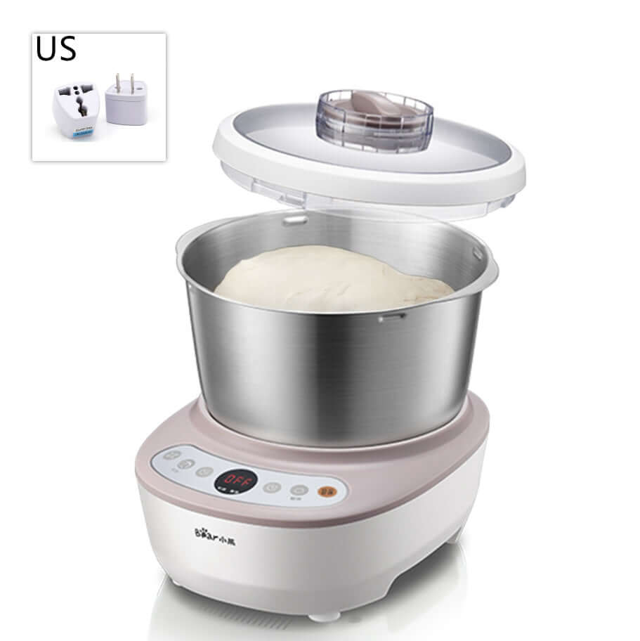 Electric dough mixer with digital controls and stainless steel bowl for kitchen baking