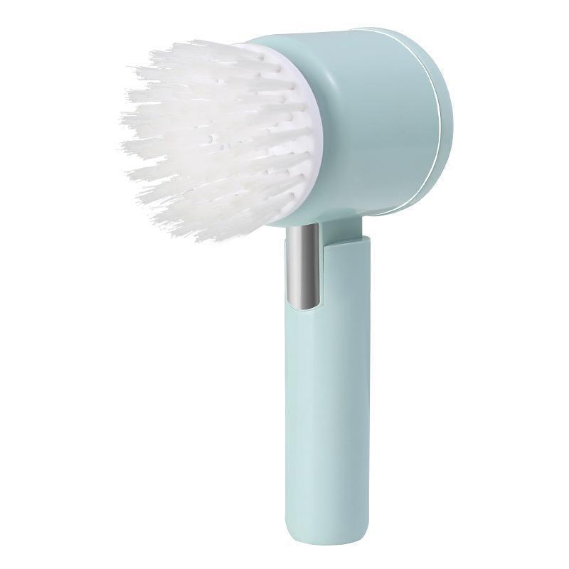 Light blue kitchen cleaning brush with round white bristles and ergonomic handle