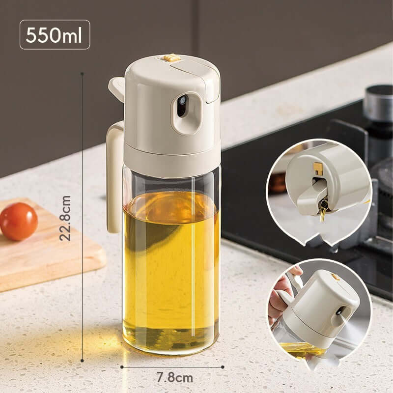 550ml oil dispenser bottle with handle, anti-drip spout, on kitchen countertop