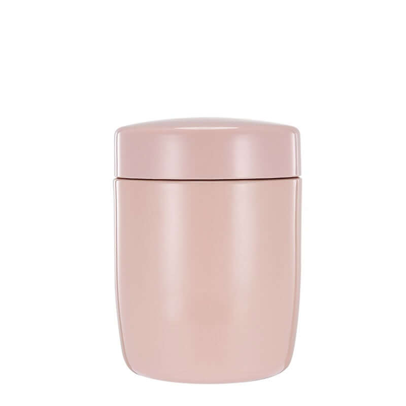 Matte pink food storage container with lid, modern kitchen accessory