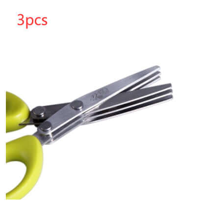 Multi-blade herb scissors with green handles, kitchen accessory, 3-piece set