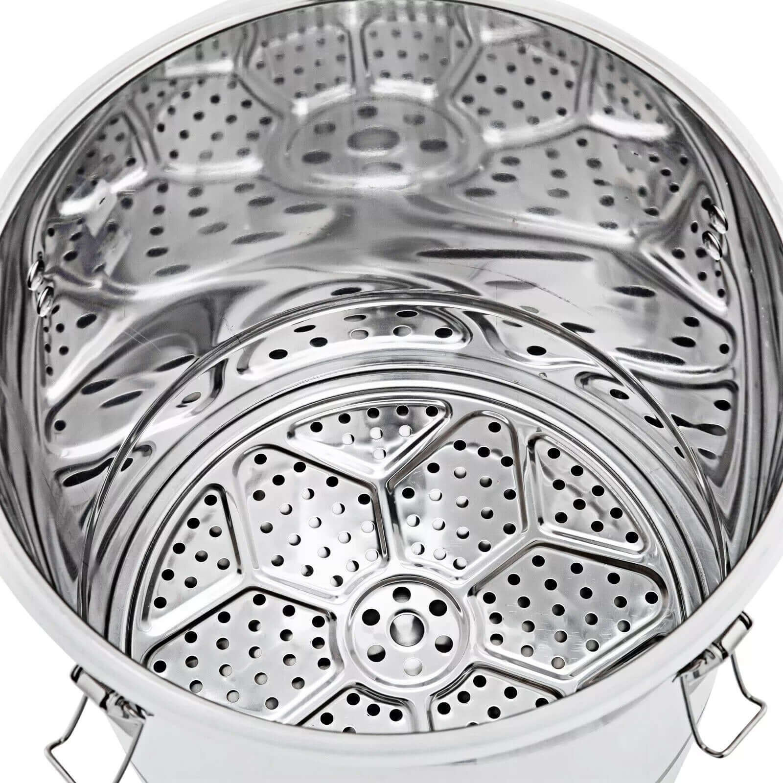 Stainless steel steamer pot insert with perforated baskets for steaming vegetables