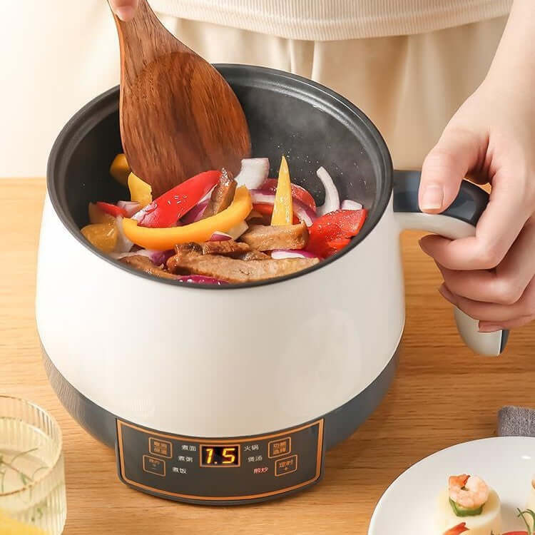 Electric cooking pot with digital display, cooking meat and vegetables, kitchen accessory