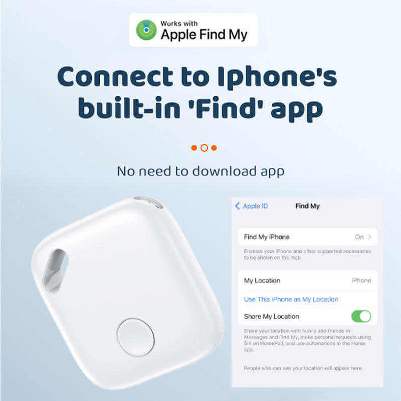 White Bluetooth tracker for keys or bags, compatible with Apple&