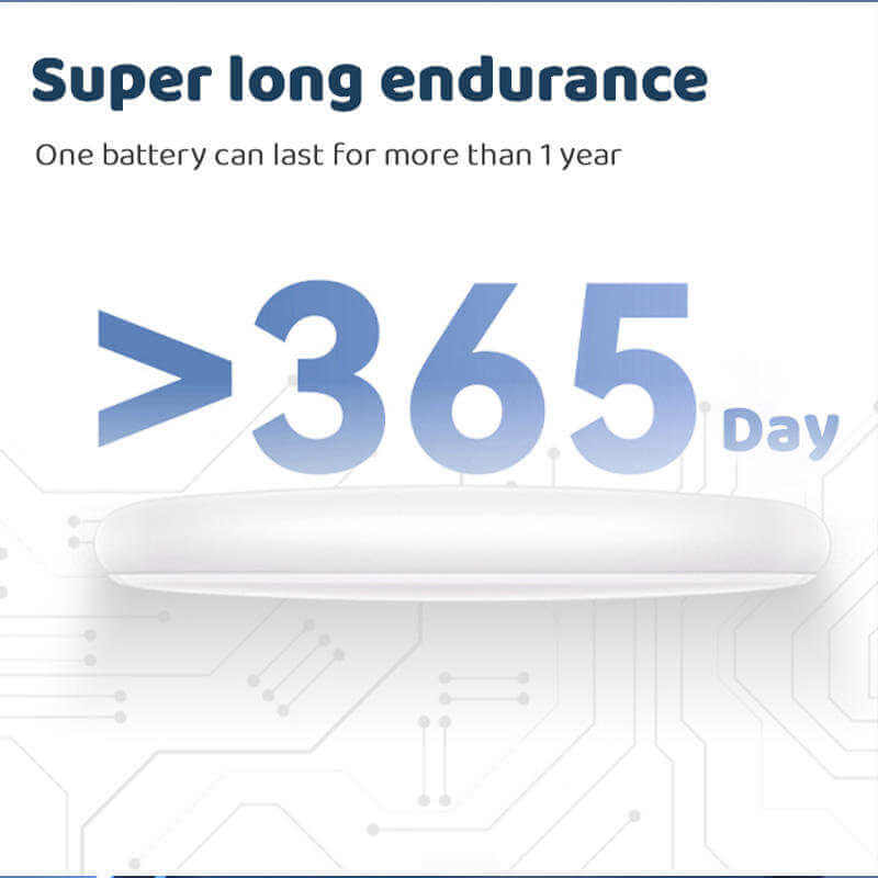 Electronic kitchen accessory with text highlighting battery lasting over 365 days