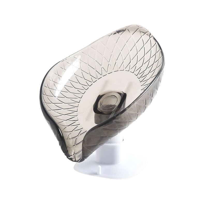 Transparent soap dish with textured pattern and suction cup base for kitchen or bathroom