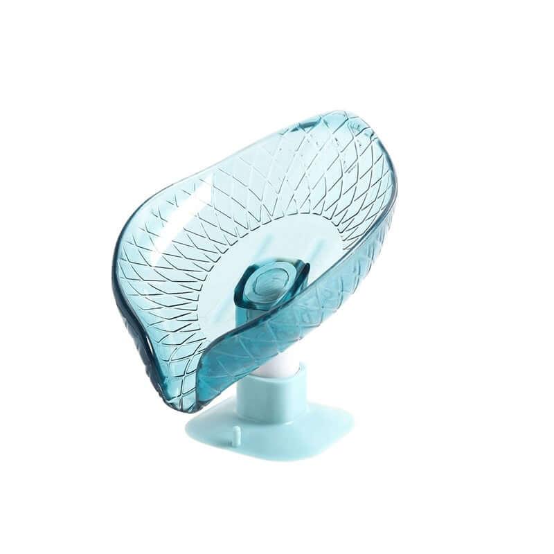 Blue plastic kitchen soap holder with drainage design and suction base
