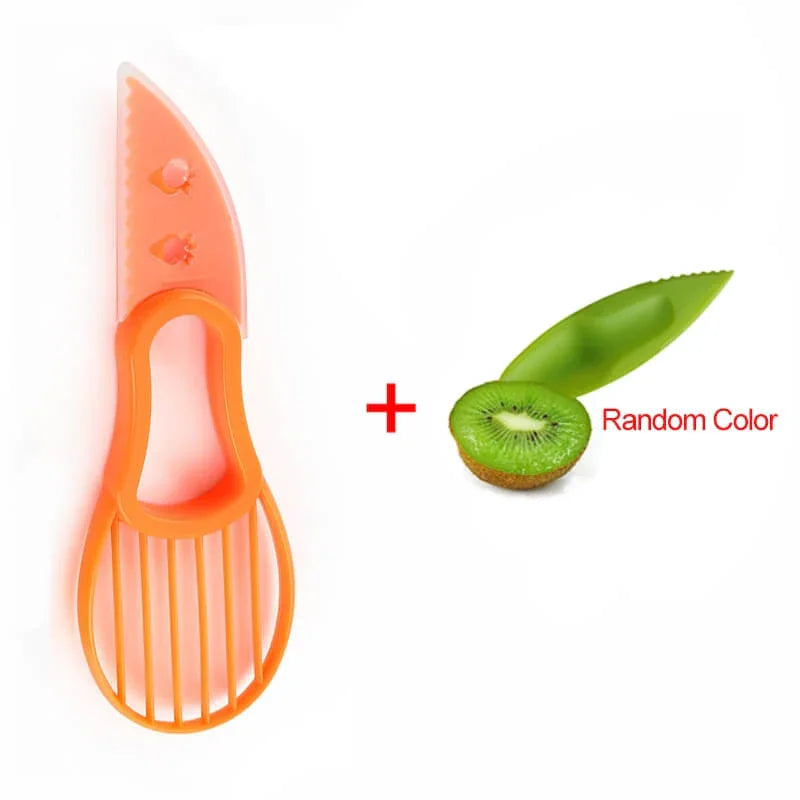 Kiwi fruit peeler and slicer set with plastic orange and green tools for kitchen use