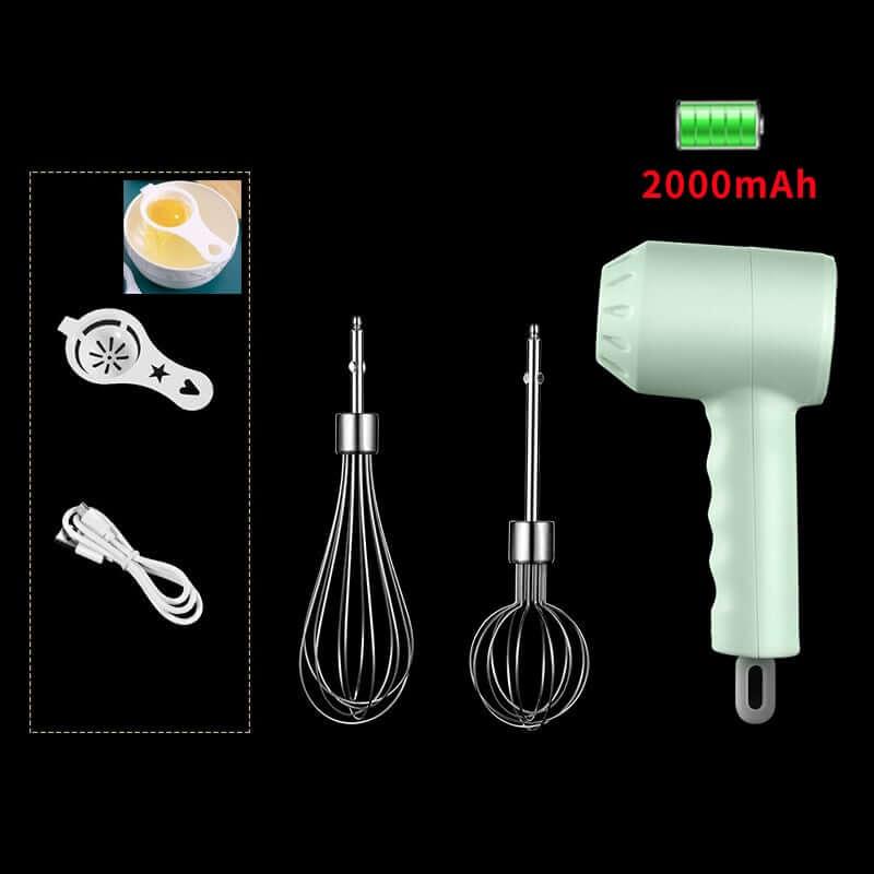 Rechargeable electric hand mixer set with whisk attachments, egg separator, USB cable, 2000mAh battery