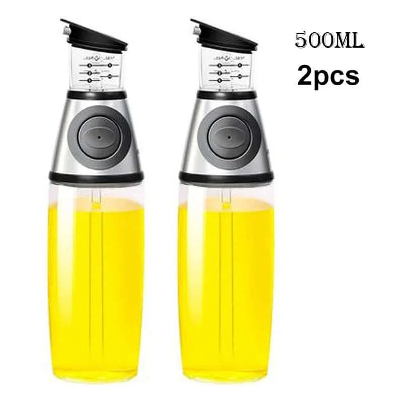 Set of 2 clear 500ml oil dispensers with measuring tops for kitchen use