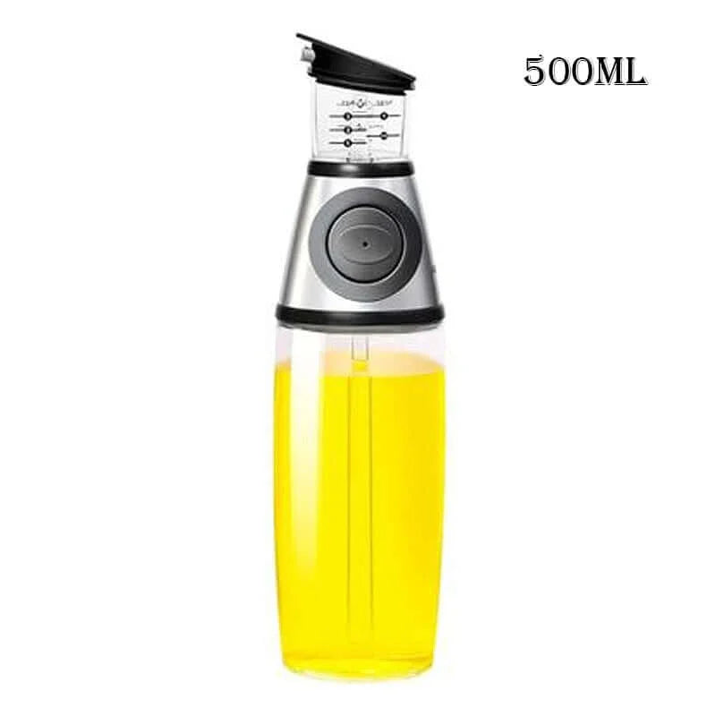 500ml oil dispenser bottle with measurement markings, stainless steel top, kitchen accessory