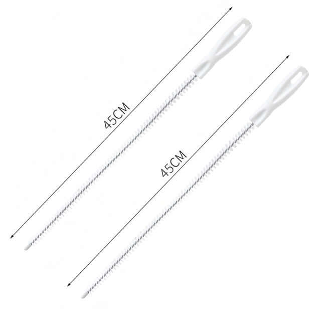 Two 45cm long white kitchen bottle cleaning brushes with looped handles