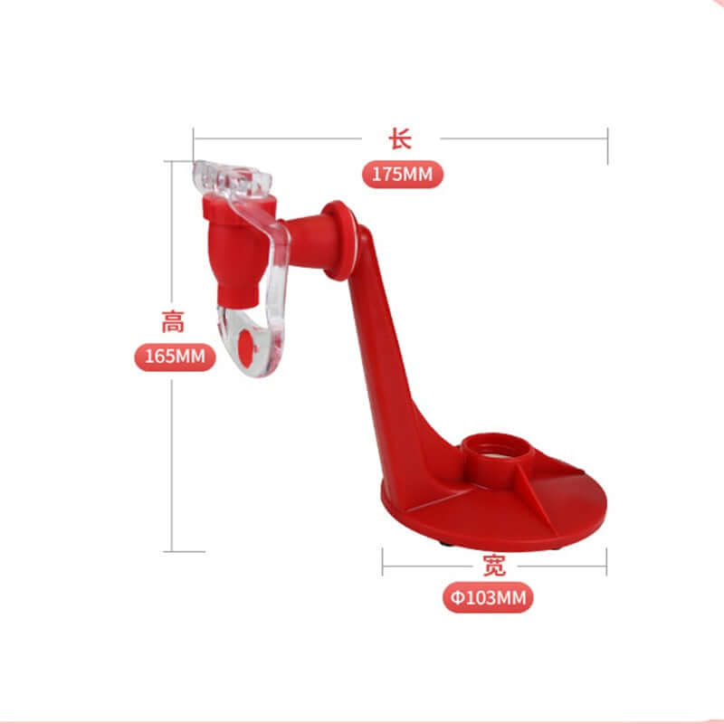 Red kitchen tool holder with transparent clamp and base, labeled with measurements