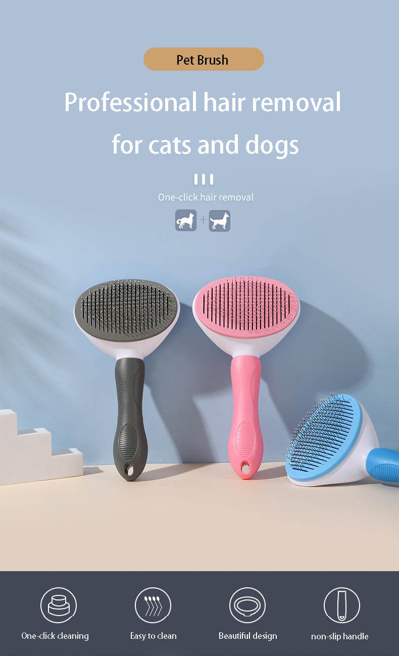 Pet grooming brushes for cats and dogs with non-slip handle, one-click hair removal, assorted colors