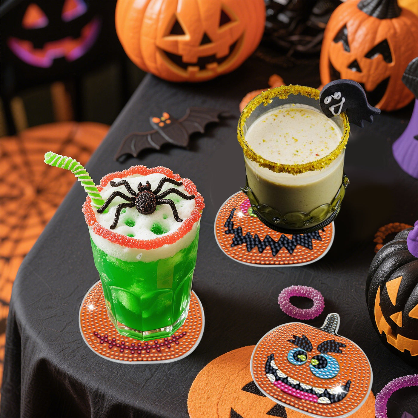 8 Packs Halloween Rhinestones Art Coasters