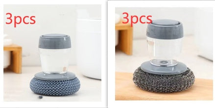 3-piece kitchen soap dispenser sponge scrubber set with gray tops on countertop