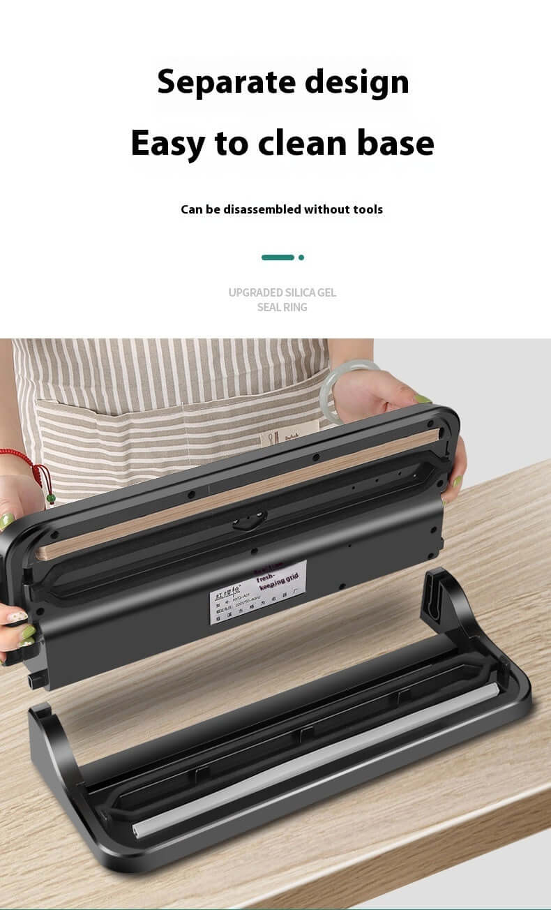Easy to clean vacuum sealer with separate disassemblable base for kitchen use