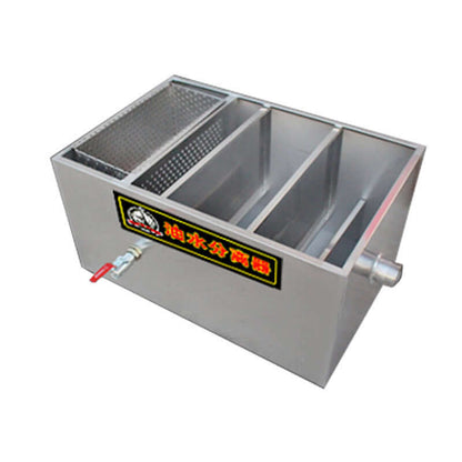 Stainless steel commercial kitchen grease trap with compartments and drainage valve