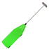 Green handheld milk frother with stainless steel whisk for kitchen use