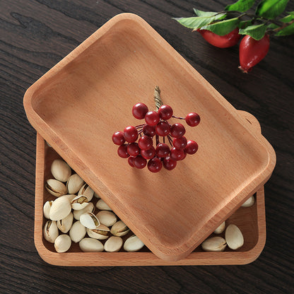 Round Rectangular Wooden Tray Breakfast Food Dinner Dessert Tea Tray Wood Tray Family Kitchen Accessories Organizer