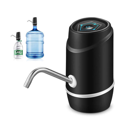 Electric water dispenser pump for bottles, black with stainless steel spout, kitchen accessory
