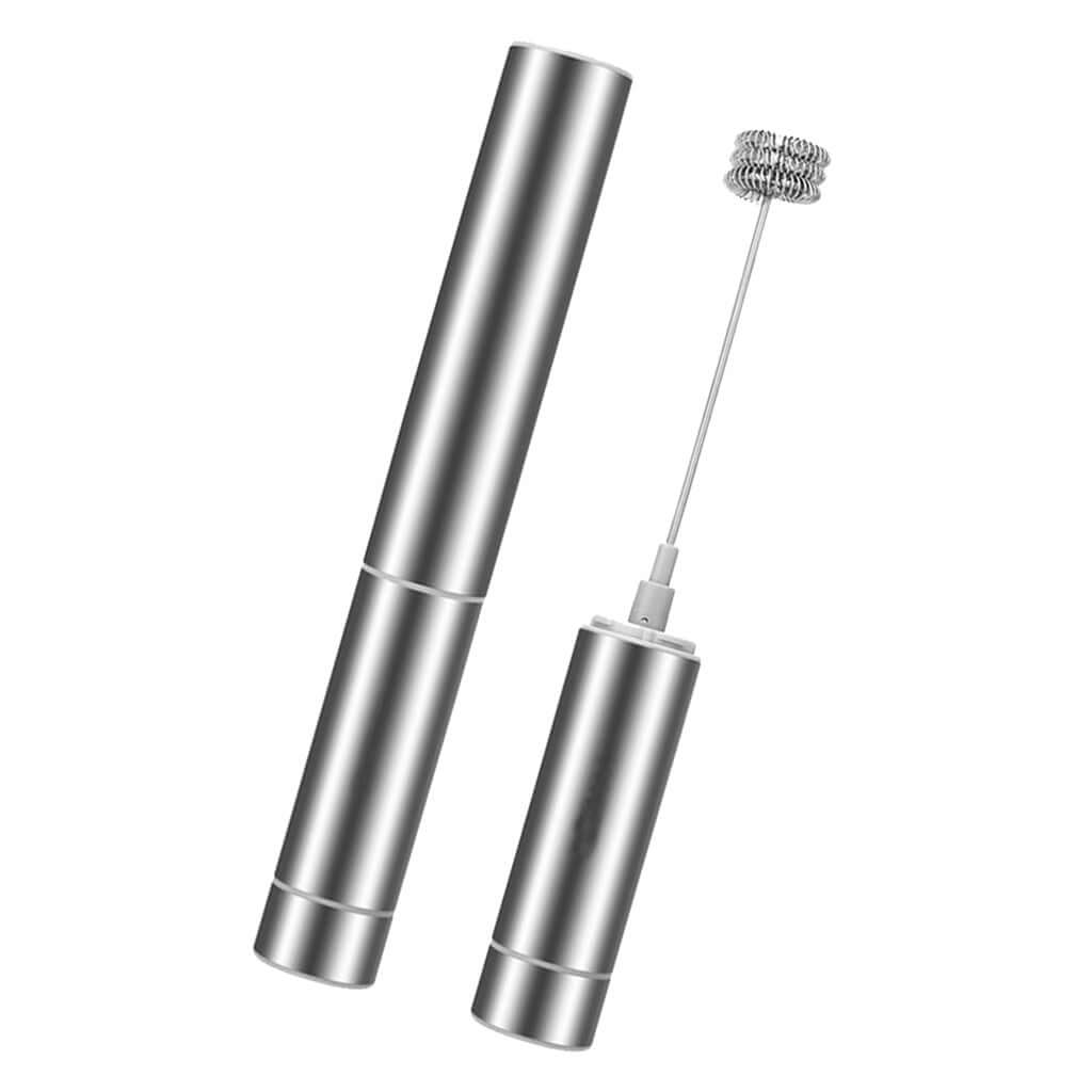 Stainless steel handheld milk frother with cover, kitchen coffee accessory