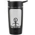 Portable electric protein shaker bottle with black lid and built-in mixing blade