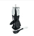 Black kitchen utensil set with white marble handles and holder, includes spatulas and spoons
