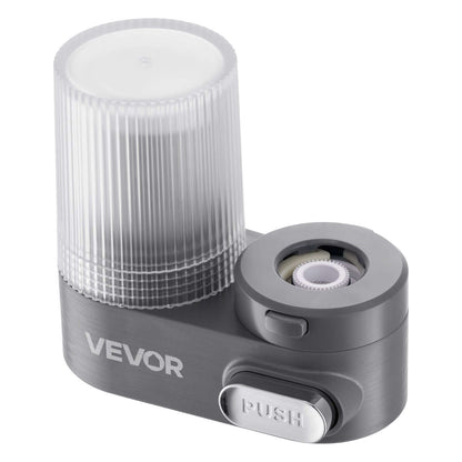 Compact electric can opener with push button and transparent lid on white background
