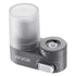 Compact electric can opener with push button and transparent lid on white background