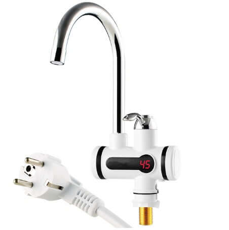 Electric kitchen faucet with digital temperature display and plug