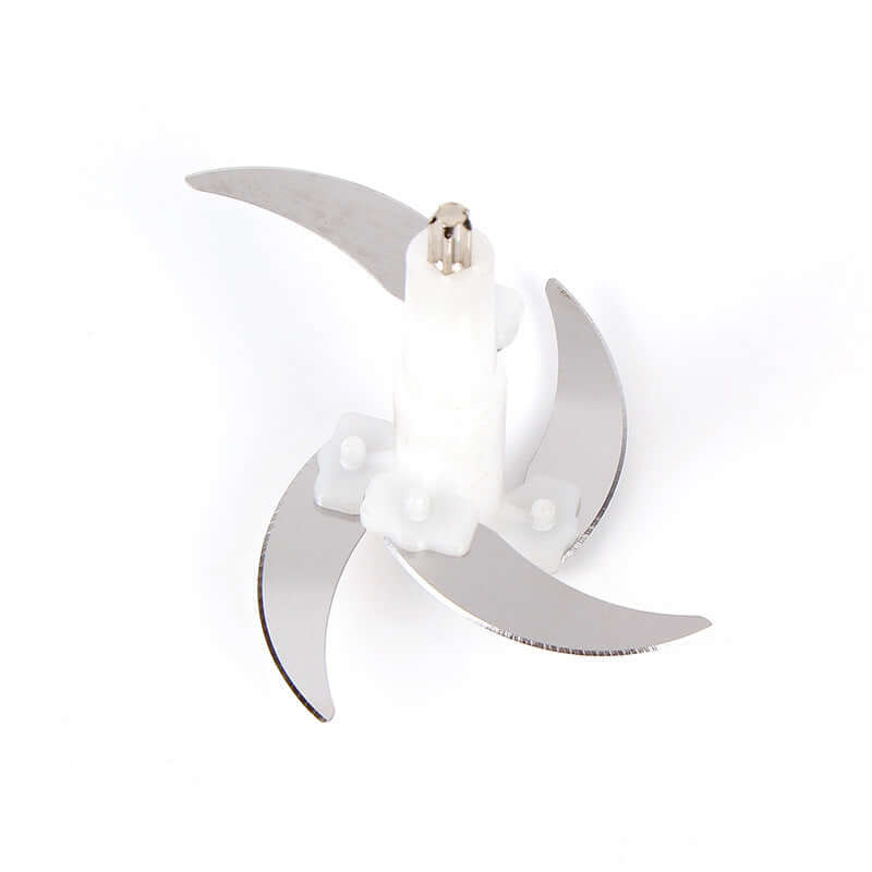 Replacement stainless steel food processor blade attachment with four sharp curved blades