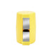 Yellow kitchen knife sharpener with stainless steel slots on white background