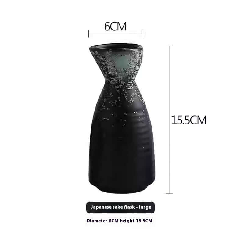 Large black Japanese sake flask with 6cm diameter and 15.5cm height, kitchen accessory