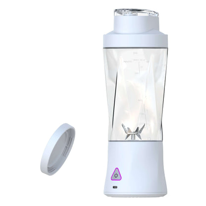 White portable blender with clear container and detachable lid for smoothies and juices