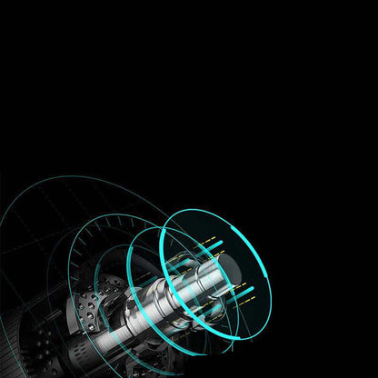 Close-up of a metallic motor shaft with blue digital overlay, kitchen appliance technology