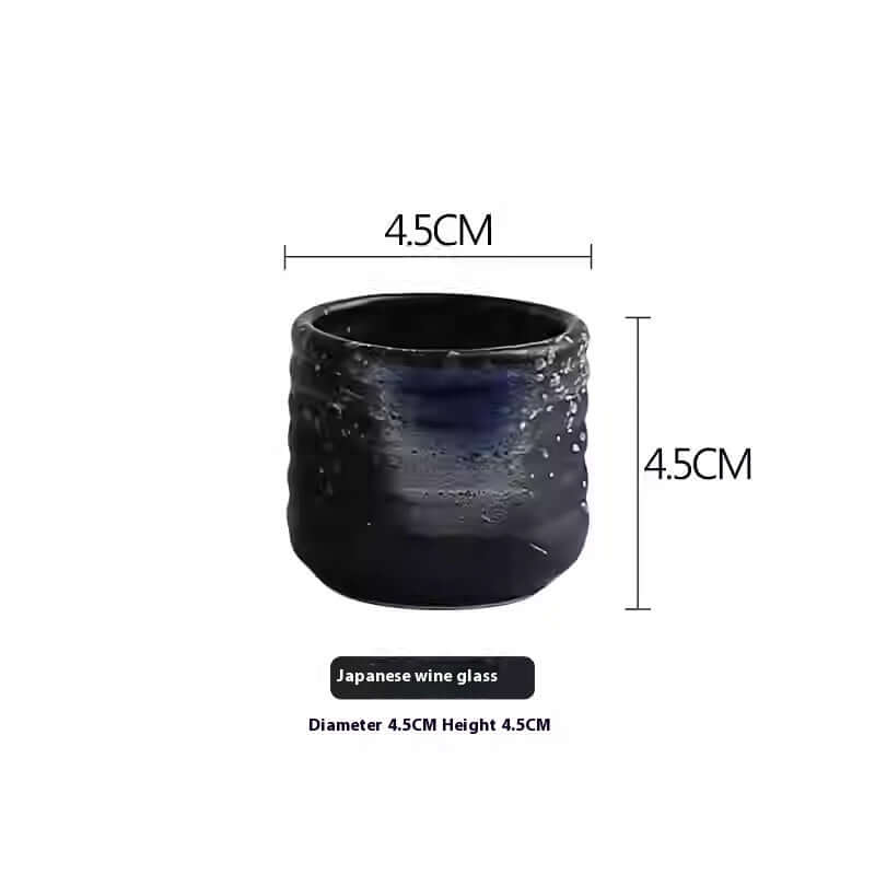 Small black Japanese wine glass with textured design, 4.5cm diameter and height