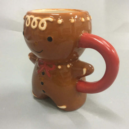 Gingerbread man novelty ceramic mug with red handle, kitchen gift idea