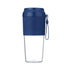 Reusable travel tumbler with blue lid and textured grip, clear body, kitchen accessory