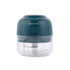 Compact electric mini food chopper with clear container and dark green lid for kitchen use
