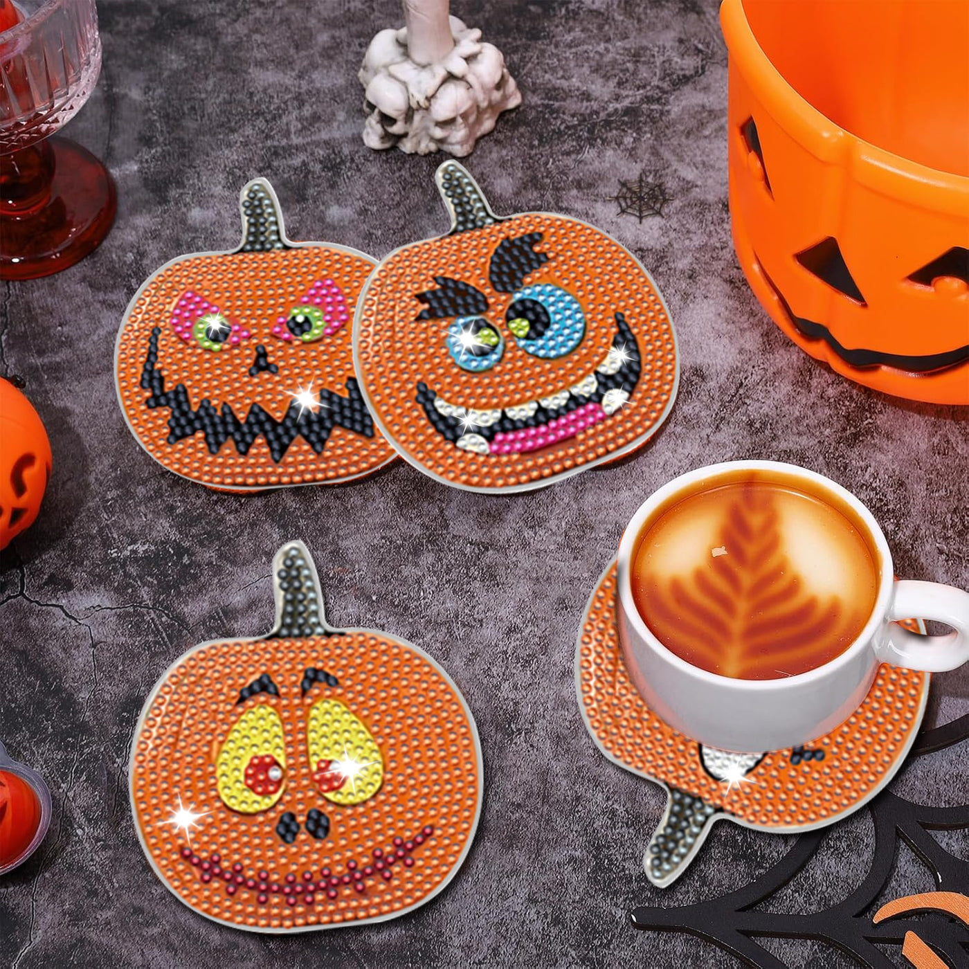 8 Packs Halloween Rhinestones Art Coasters