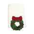 White kitchen towel with embroidered Christmas wreath and red bow