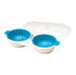 Microwave egg poacher with two blue cups and a white lid, kitchen accessory