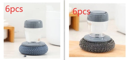 Set of 6 dish soap dispensers with attached steel scrubbers for kitchen cleaning
