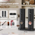 Electric pepper grinder set with storage base, cleaning brush, and packaging on kitchen counter