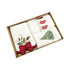 Boxed set of white kitchen towels with Christmas designs, holly, stockings, and tree embroidery