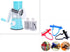 Rotary vegetable grater with interchangeable blades and colorful vegetable peelers for kitchen